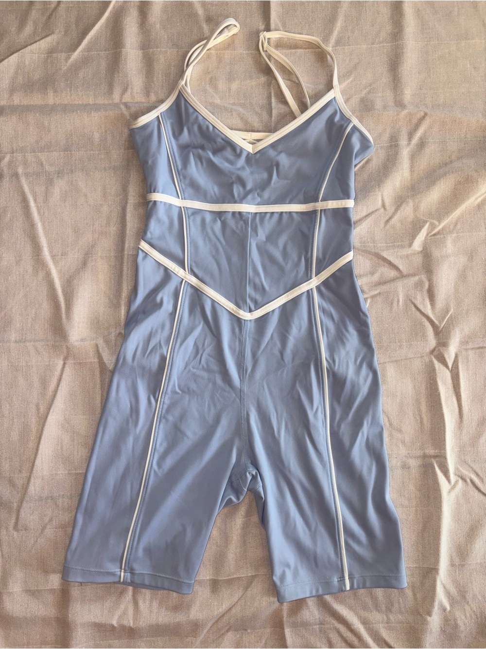 Blue Women's Fitted Jumpsuit with White Piping
